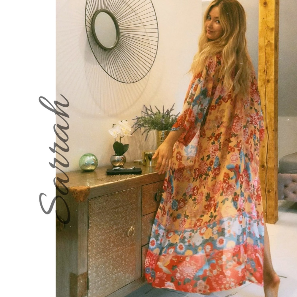 New Bohemian Mixed Print Kimono Cardigan Duster Robe Swim Coverup - Picture 5 of 7